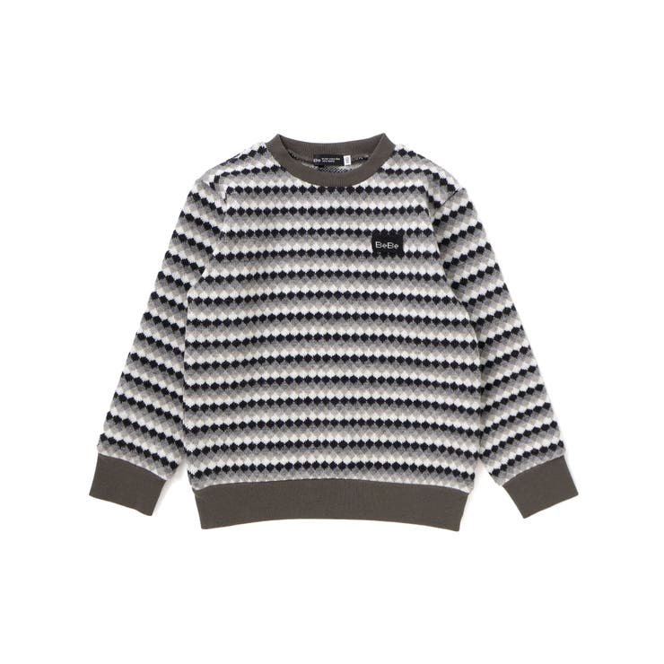 グレー系 | ダイヤMIXボーダーカットニットプルオーバー(90~150cm) | BeBe
