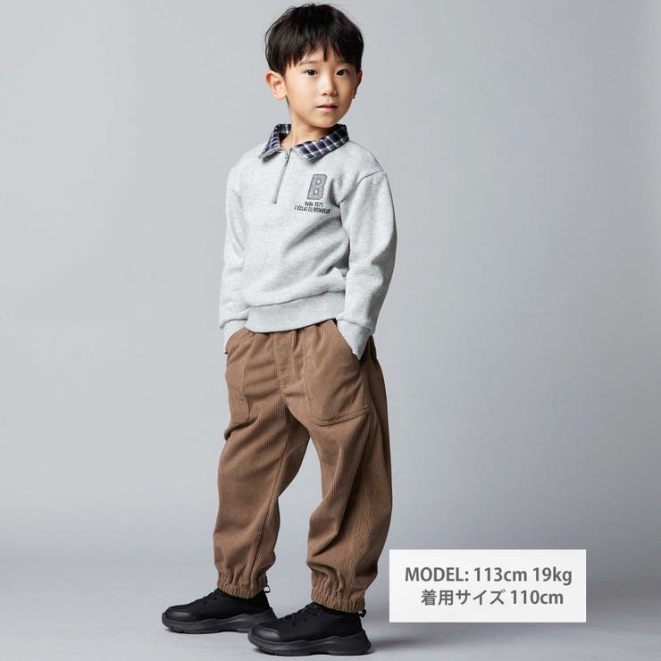 裏起毛チェック切り替えハーフジップトレーナー(90~150cm) | BeBe | 詳細画像2 