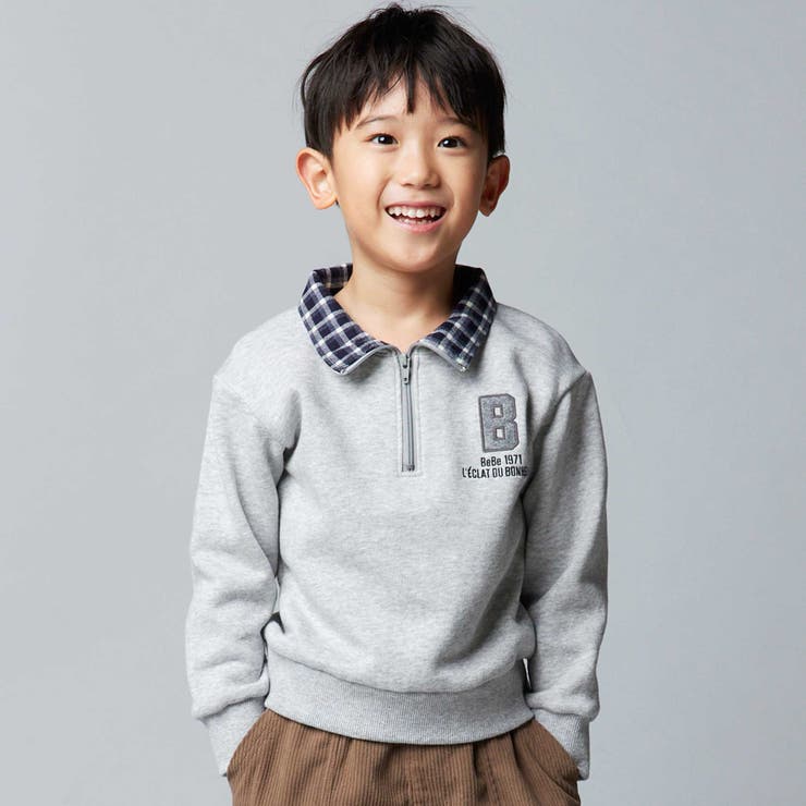 裏起毛チェック切り替えハーフジップトレーナー(90~150cm) | BeBe | 詳細画像3 