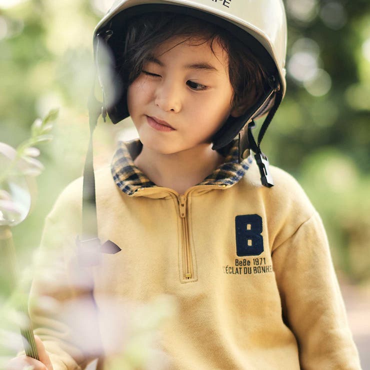 裏起毛チェック切り替えハーフジップトレーナー(90~150cm) | BeBe | 詳細画像7 