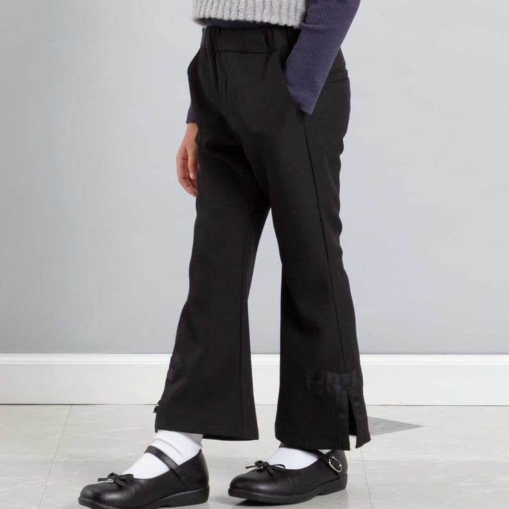 新品タグ付き★familiar ロングパンツ 90cm リボンスリットダブルクロスロングパンツ(90~160cm)[品番