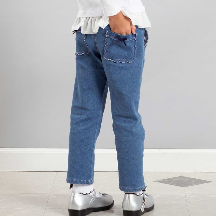 ストレッチジョグデニムスカラップポケットロングパンツ(90~160cm) | BeBe | 詳細画像1 