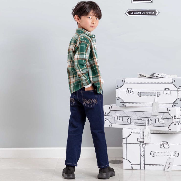 ストレッチジョグデニムバックステッチロゴロングパンツ(90~160cm) | BeBe | 詳細画像4 