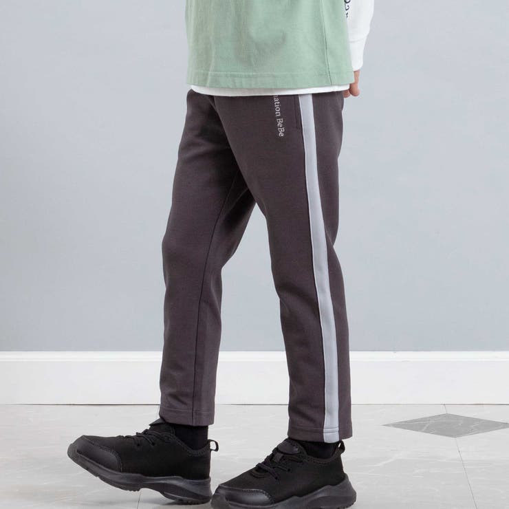 ブラック | ミラノリブサイドラインテーパードロングパンツ(90~150cm) | BeBe