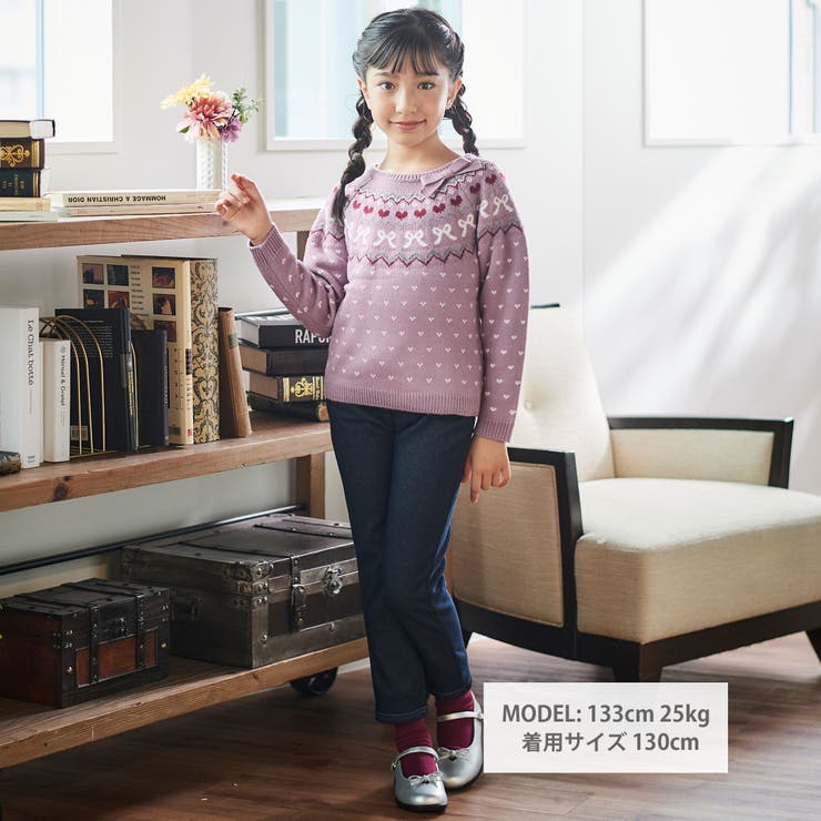 デニムムートン裏ファーリボンポイントスリムロングパンツ(80~160cm) | BeBe | 詳細画像2 