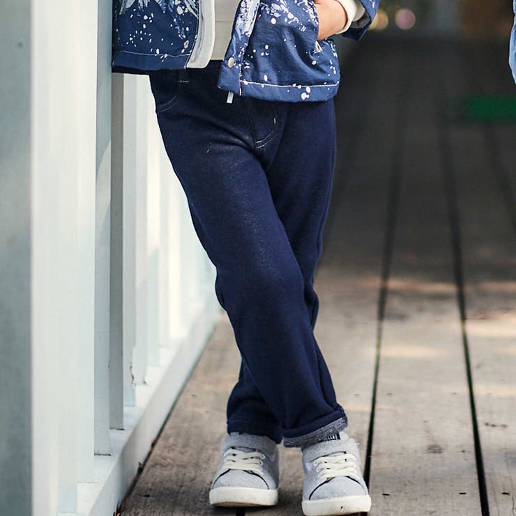 ネイビー | デニムムートン裏ファーストレートロングパンツ(80~160cm) | BeBe