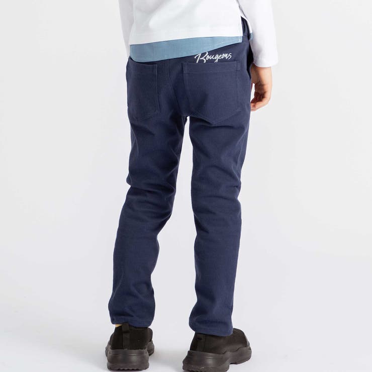 ネイビー | ストレッチツイルロゴ刺しゅうストレートロングパンツ(90~160cm) | BeBe