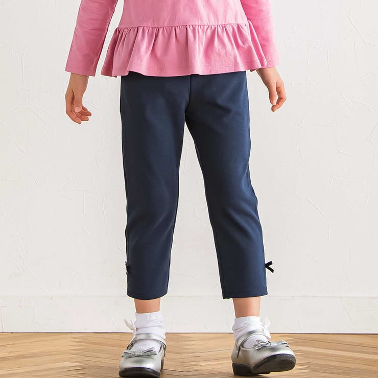 ネイビー | 【抗菌防臭】ミラノリブリボン付き8分丈クロップドパンツ(90~130cm) | BeBe