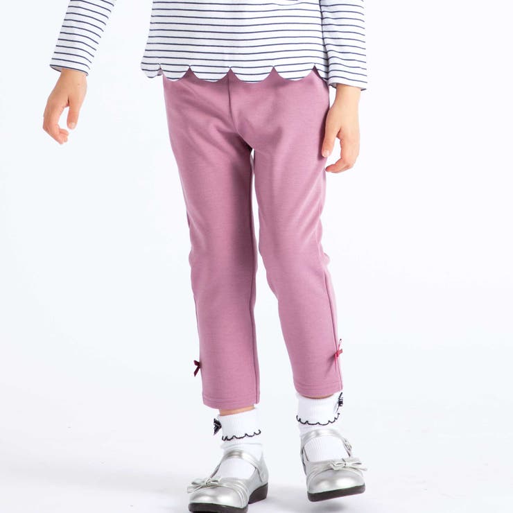 ピンク | 【抗菌防臭】ミラノリブリボン付き8分丈クロップドパンツ(90~130cm) | BeBe