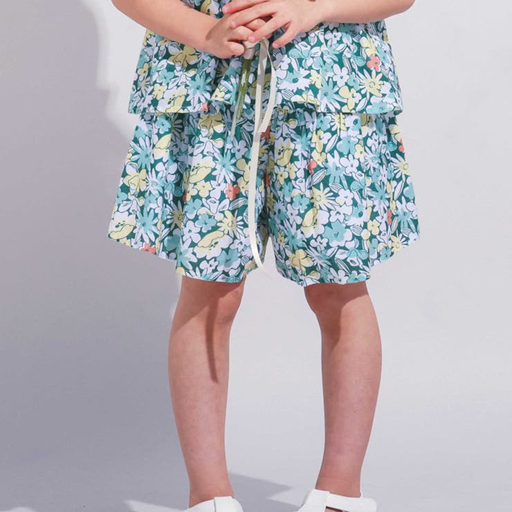 グリーン系 | 【お揃い】ドビーフラワーガーデンプリントキュロットパンツ(90~150cm) | BeBe