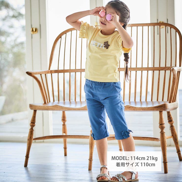 ピケストレッチフラワーモチーフサブリナパンツ(90~160cm) | BeBe | 詳細画像5 