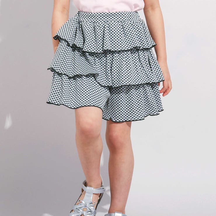ブラック系 | ギンガムジャガードヒラミニキュロットパンツ(90~150cm) | BeBe