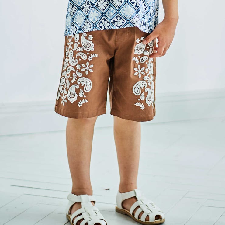 ブラウン | ペーズリープリントストレッチオックスハーフパンツ(90~150cm) | BeBe