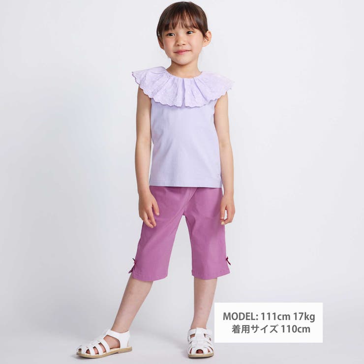 フラワー刺しゅうポケットストレッチウェザーカプリパンツ(90~160cm) | BeBe | 詳細画像2 