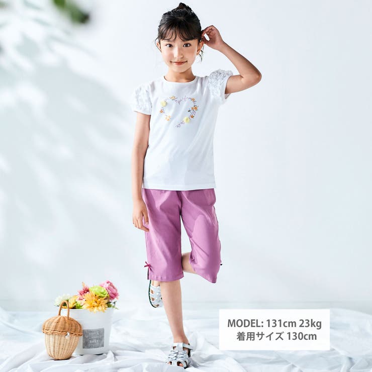 フラワー刺しゅうポケットストレッチウェザーカプリパンツ(90~160cm) | BeBe | 詳細画像6 