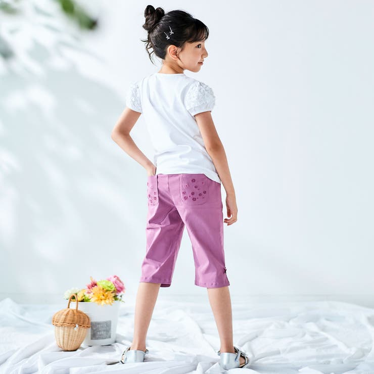 フラワー刺しゅうポケットストレッチウェザーカプリパンツ(90~160cm) | BeBe | 詳細画像7 