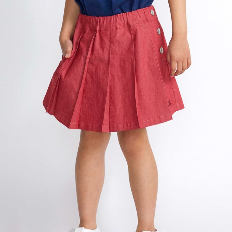レッド | カラーデニムサイドボタンプリーツスカパン(90~150cm) | BeBe