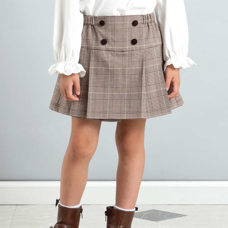 ブラウン系 | 【お揃い】グレンチェックプリーツスカート風ショートパンツ(90~160cm) | BeBe