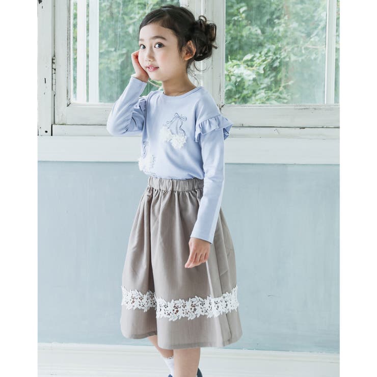 デニム 風 レース 切り替え ギャザー スカート（90～140cm） | BeBe | 詳細画像2 