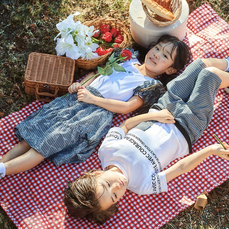 【お揃い】先染めチェックローズプリントミモレ丈スカート(110~160cm) | BeBe | 詳細画像4 