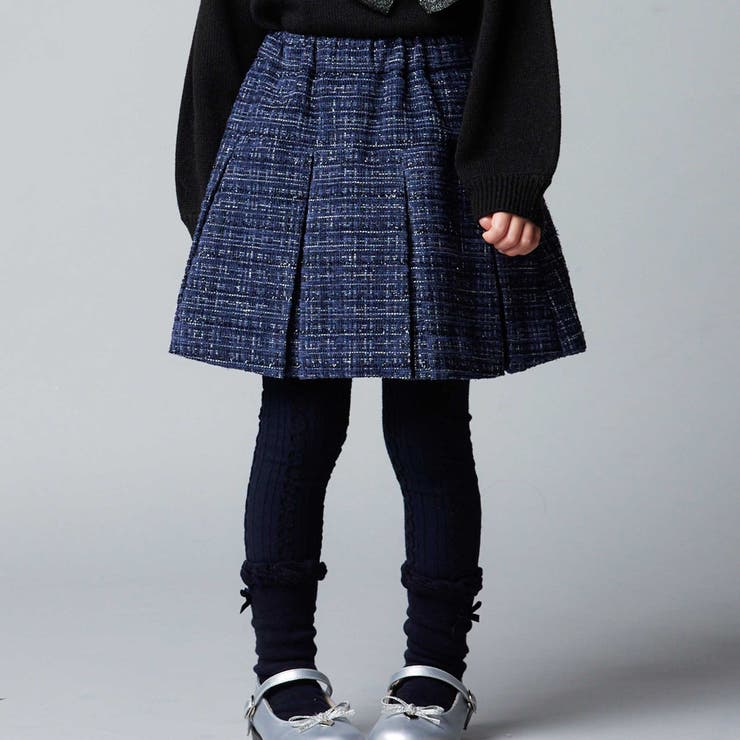ネイビー系 | エタンセルラメツイードインナーパンツ付プリーツスカート | BeBe