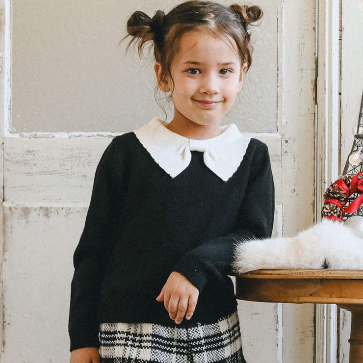 ブラック | リボンカラーニットプルオーバー(90~150cm) | BeBe