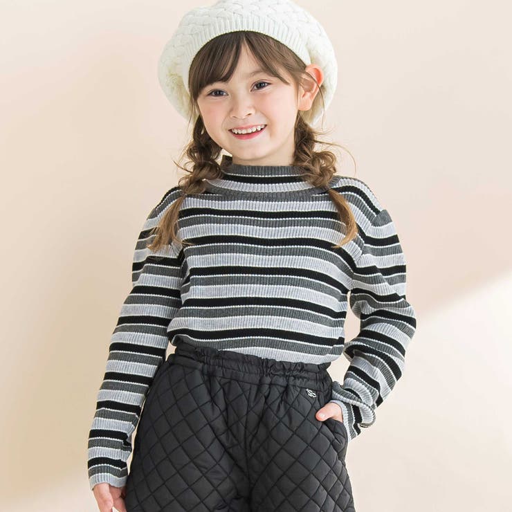 マルチボーダーリブハイネックニット(90~150cm) | BeBe | 詳細画像1 