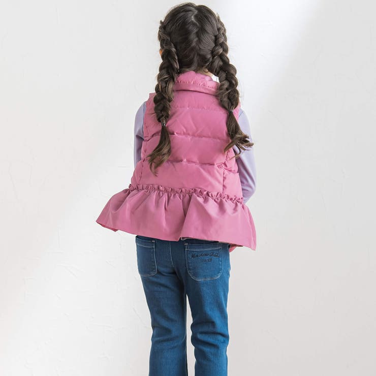 撥水加工】ペプラムフリルタフタダウンベスト(90~150cm)[品番