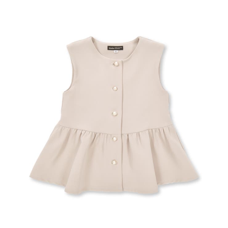 ベージュ | ダブルクロスパールボタンペプラムベスト(110~130cm) | BeBe