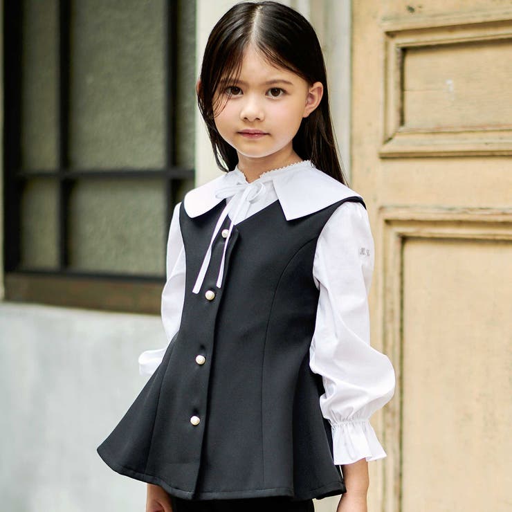 ダブルクロスパールボタンフレアベスト(110~160cm) | BeBe | 詳細画像1 