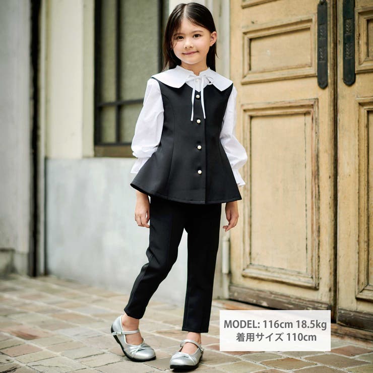 ダブルクロスパールボタンフレアベスト(110~160cm) | BeBe | 詳細画像2 