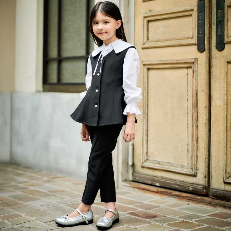 ダブルクロスパールボタンフレアベスト(110~160cm) | BeBe | 詳細画像3 