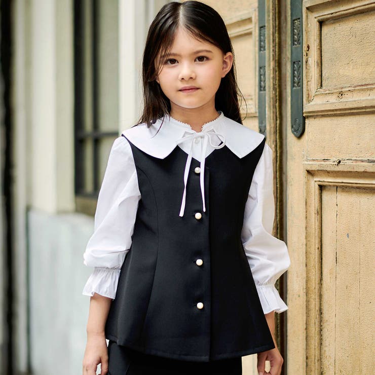 ダブルクロスパールボタンフレアベスト(110~160cm) | BeBe | 詳細画像5 