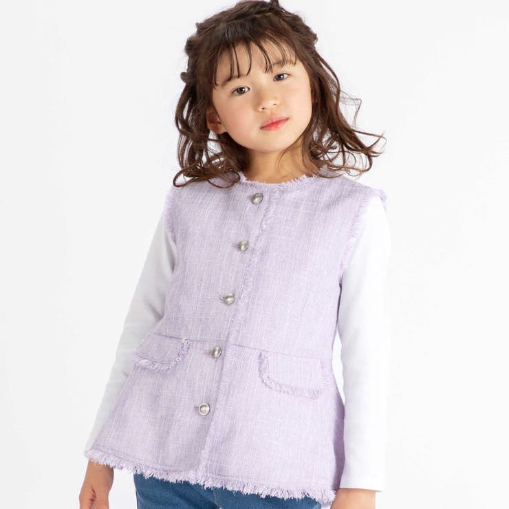 【お揃い】ツイード調フリンジボタンジレ(110~150cm) | BeBe | 詳細画像1 