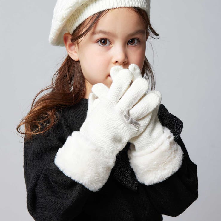 オフホワイト | 【お揃い】リボンニット手袋 | BeBe