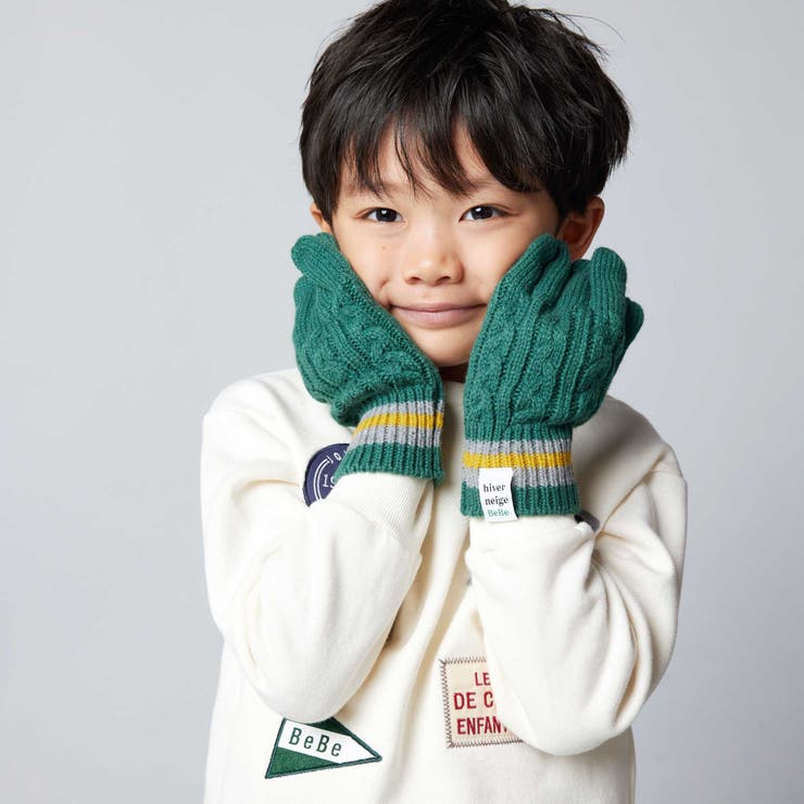 【お揃い】ケーブル編みライン配色ニット手袋 | BeBe | 詳細画像3 