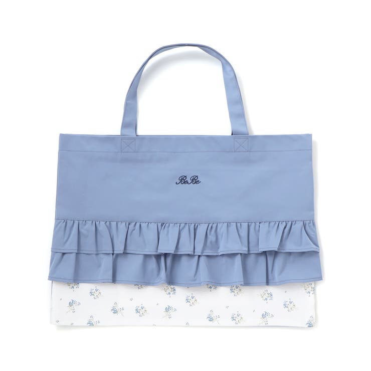 ブルー | 花柄切り替えフリルレッスンバッグ | BeBe