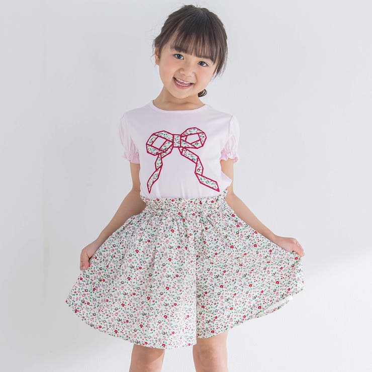 【お揃い】フラワーリボンパフスリーブTシャツ(90~150cm) | BeBe | 詳細画像4 