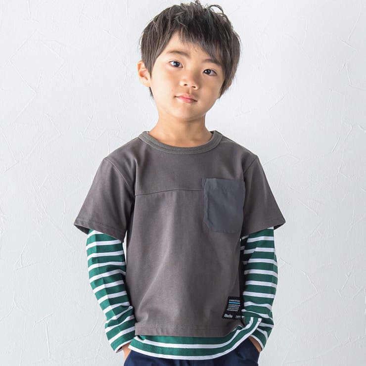 レイヤード風袖ボーダーTシャツ(90~150cm)[品番：BEBK0008287]｜BeBe