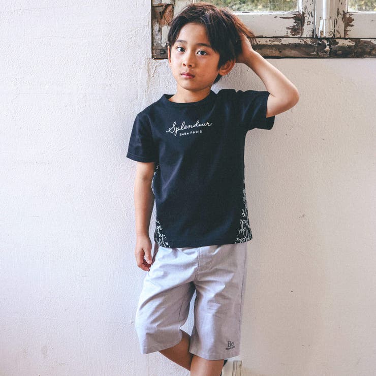 【お揃い】手書き風ロゴ総柄切り替えポンチTシャツ(80~150cm) | BeBe | 詳細画像5 