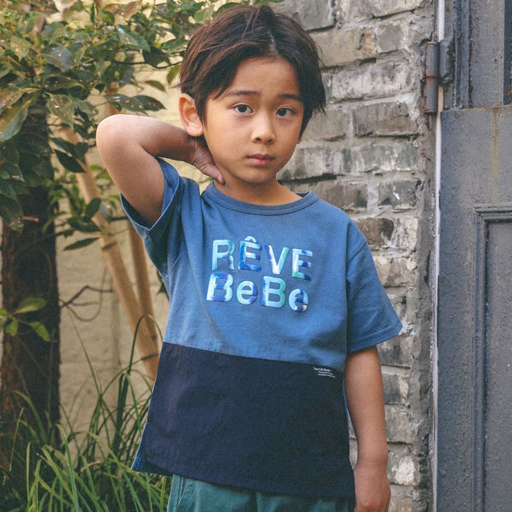 タフタ切り替え発砲プリントマーブルロゴ半袖Tシャツ(90~150cm) | BeBe | 詳細画像1 