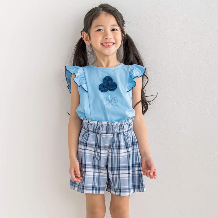 シフォンフラワーモチーフ肩フリルTシャツ(90~150cm)[品番