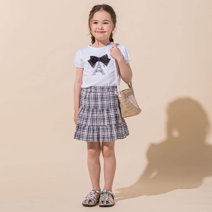 エッフェル塔プリントリボン天竺パフスリーブTシャツ(90~150cm) | BeBe | 詳細画像4 