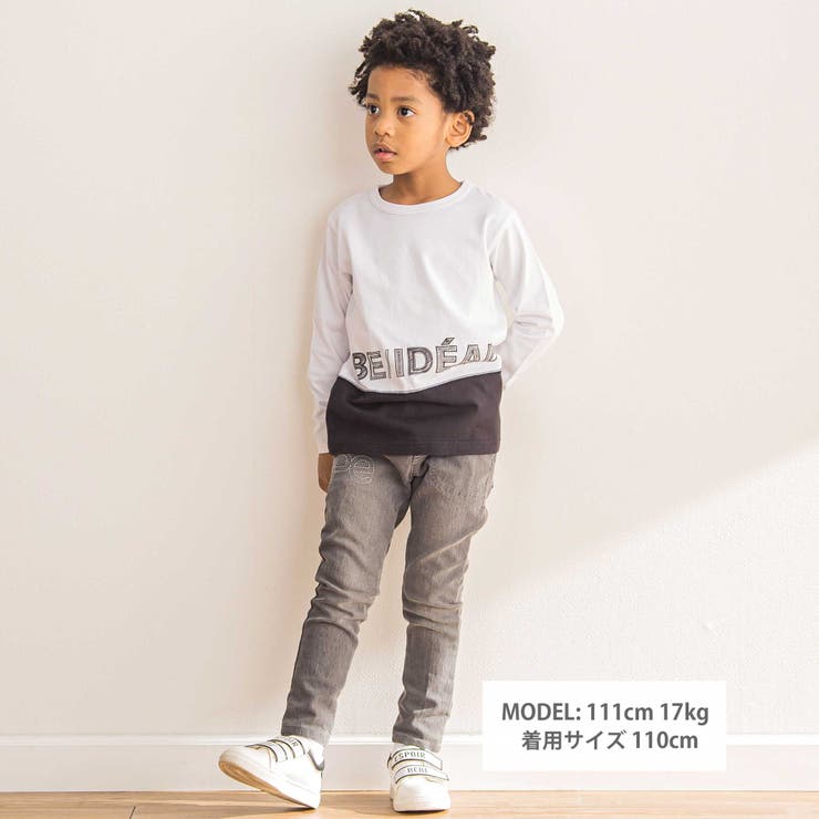 配色ドローイングロゴ天竺長袖Tシャツ(90~160cm) | BeBe | 詳細画像2 