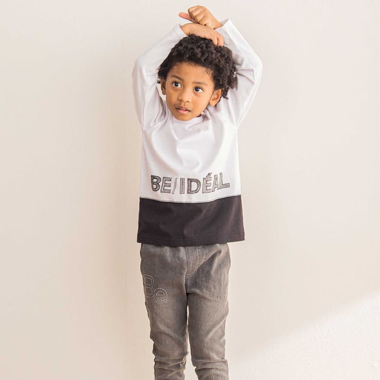 配色ドローイングロゴ天竺長袖Tシャツ(90~160cm) | BeBe | 詳細画像3 