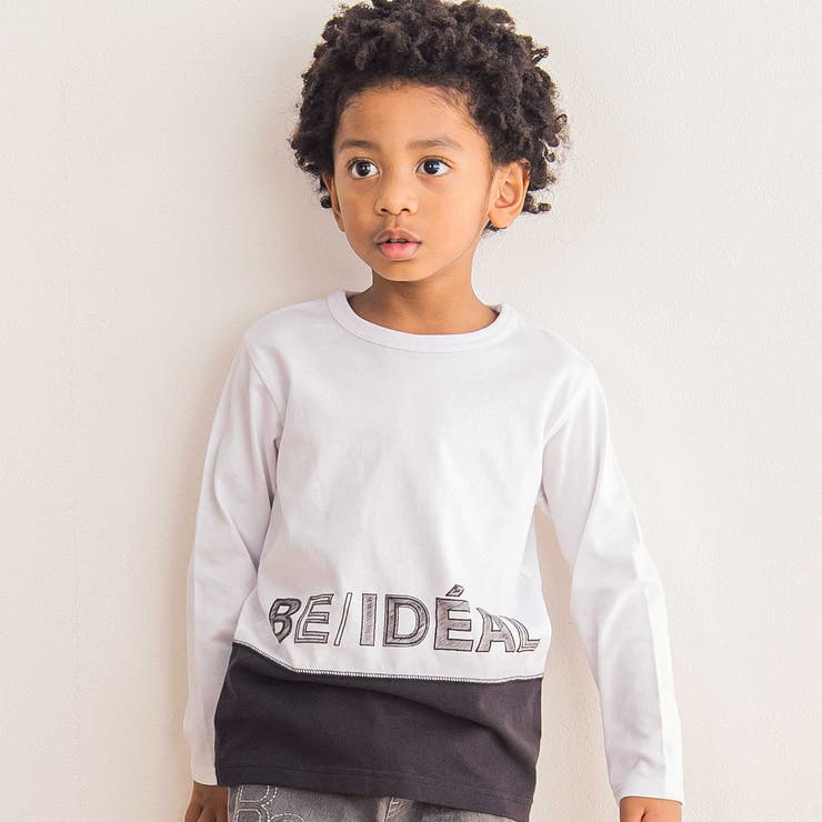 ホワイト | 配色ドローイングロゴ天竺長袖Tシャツ(90~160cm) | BeBe