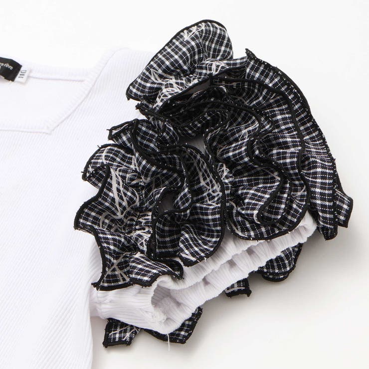先染めチェックローズプリントフリルパフスリーブリブTシャツ | BeBe | 詳細画像7 