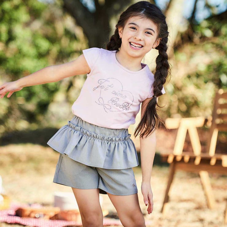 ラインストーンハートロゴ天竺キャップスリーブTシャツ(100~160cm) | BeBe | 詳細画像5 