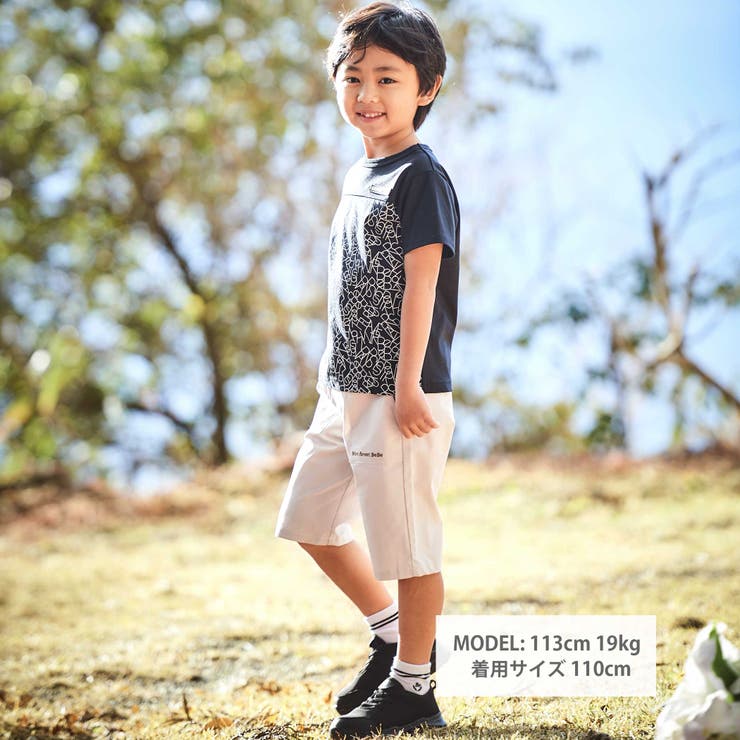 【お揃い】ジオメトリックロゴ総柄ポンチ半袖Tシャツ(90~160cm) | BeBe | 詳細画像2 