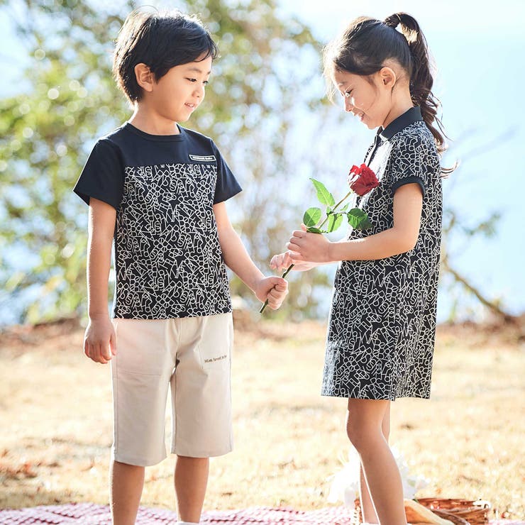 【お揃い】ジオメトリックロゴ総柄ポンチ半袖Tシャツ(90~160cm) | BeBe | 詳細画像5 